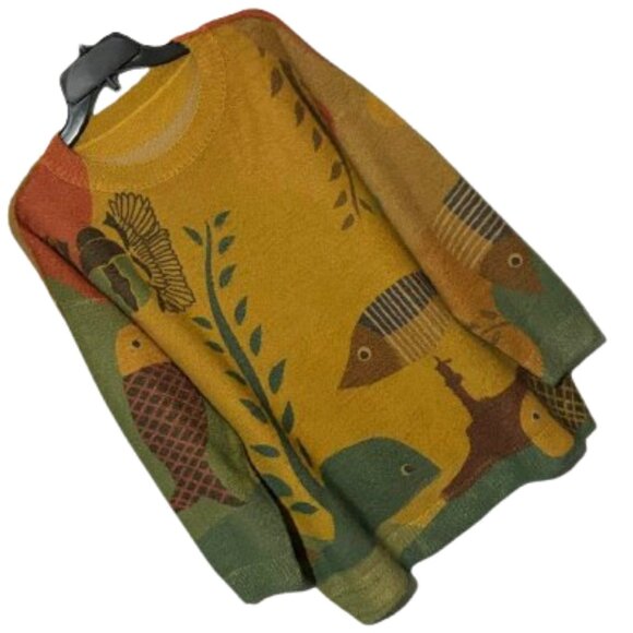 YESNO Graphic Fish Ocean Wool/Cotton Oversized Cozy Fall Sweater One Size - Picture 2 of 9